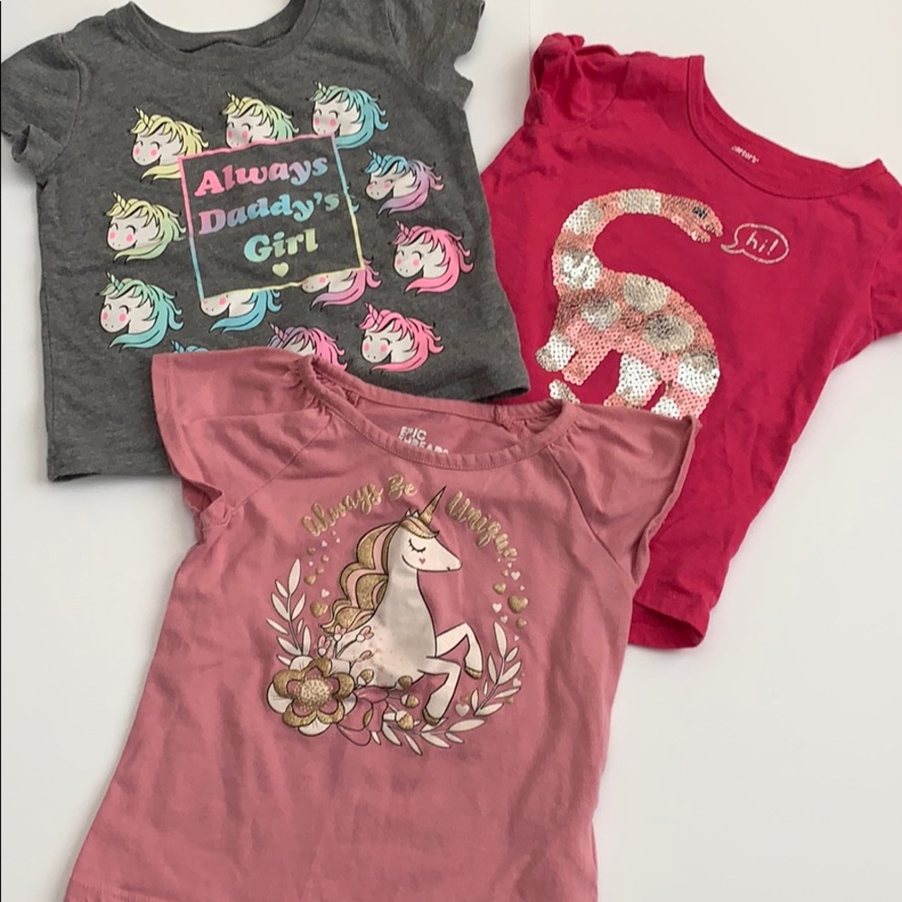Lot of 3 toddler 2T tops unicorn/ dinosaur